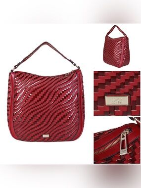 Cavalli Class Red Woven Leather Shoulder Bag